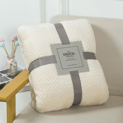 70 x 100cm White Pineapple Grid Plush Blanket - Soft Thick Flannel Jacquard Throw, Fade Resistent & Machine Washable, Lightweight Travel and Spring Summer Bedding