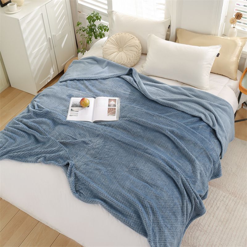 200 x 260cm Blue and Grey Pineapple Grid Plush Sofa Blanket for 2 Seater - Soft Thick Flannel Jacquard Throw, Fade Resistent & Machine Washable, Lightweight Travel and Spring Summer Bedding