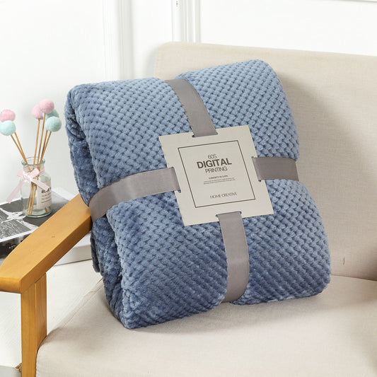 200 x 300cm Blue and Grey Pineapple Grid Plush Sofa Blanket for 3 Seater - Soft Thick Flannel Jacquard Throw, Fade Resistent & Machine Washable, Lightweight Travel and Spring Summer Bedding