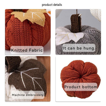 3-pack White Knitted Pumpkin Decoration - Polyester Fabric Fall Harvest Ornament With Hanging Loop For Thanksgiving Table Centre And Farmhouse Home Decor