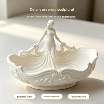 White 15*7.5*9.3cm Elegant Lady Dress Shaped Jewelry Tray - Creative Storage Organizer for Rings Necklaces Earrings, Decorative Vanity Tabletop Display Bowl for Bedroom Dresser Entryway