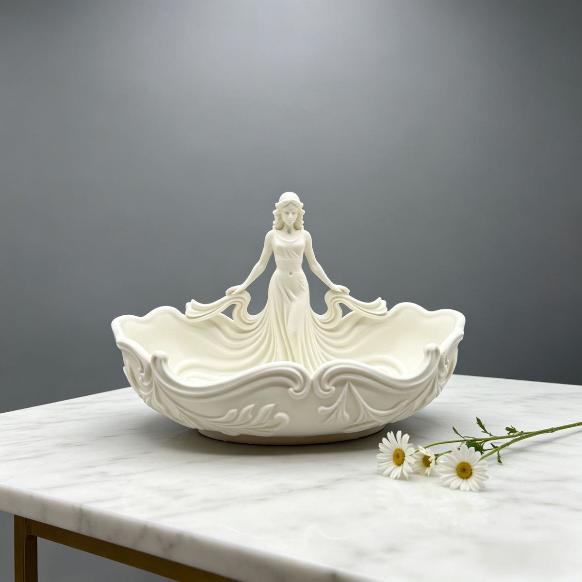 White 15*7.5*9.3cm Elegant Lady Dress Shaped Jewelry Tray - Creative Storage Organizer for Rings Necklaces Earrings, Decorative Vanity Tabletop Display Bowl for Bedroom Dresser Entryway