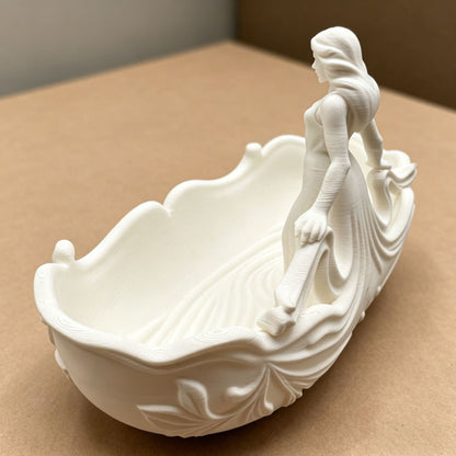 White 15*7.5*9.3cm Elegant Lady Dress Shaped Jewelry Tray - Creative Storage Organizer for Rings Necklaces Earrings, Decorative Vanity Tabletop Display Bowl for Bedroom Dresser Entryway