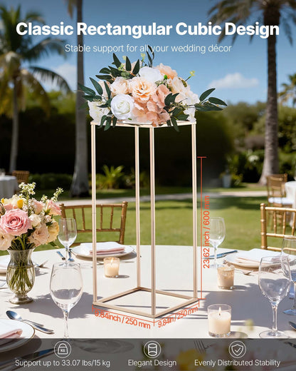 Wedding Flower Stand, 10PCS 60cm Column Flower Stand, Floral Stands with Metal Laminate, Gold Rectangular Floral Display Rack for Wedding, Party, Birthday, Home,  Gold Centerpiece Stands