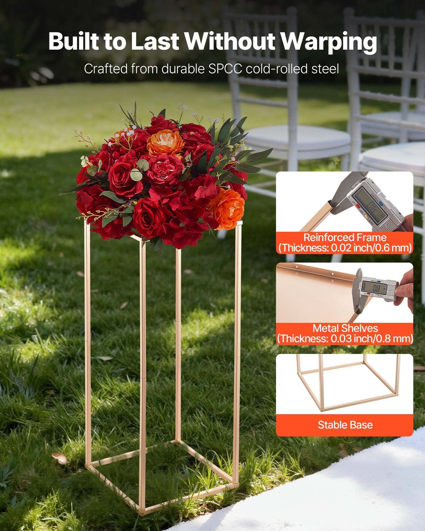 Wedding Flower Stand, 10PCS 60cm Column Flower Stand, Floral Stands with Metal Laminate, Gold Rectangular Floral Display Rack for Wedding, Party, Birthday, Home,  Gold Centerpiece Stands