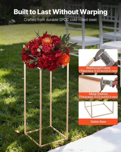 Wedding Flower Stand, 10PCS 60cm Column Flower Stand, Floral Stands with Metal Laminate, Gold Rectangular Floral Display Rack for Wedding, Party, Birthday, Home,  Gold Centerpiece Stands