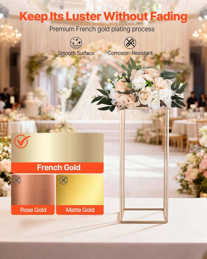 Wedding Flower Stand, 10PCS 60cm Column Flower Stand, Floral Stands with Metal Laminate, Gold Rectangular Floral Display Rack for Wedding, Party, Birthday, Home,  Gold Centerpiece Stands