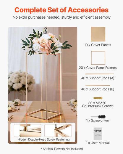 Wedding Flower Stand, 10PCS 60cm Column Flower Stand, Floral Stands with Metal Laminate, Gold Rectangular Floral Display Rack for Wedding, Party, Birthday, Home,  Gold Centerpiece Stands