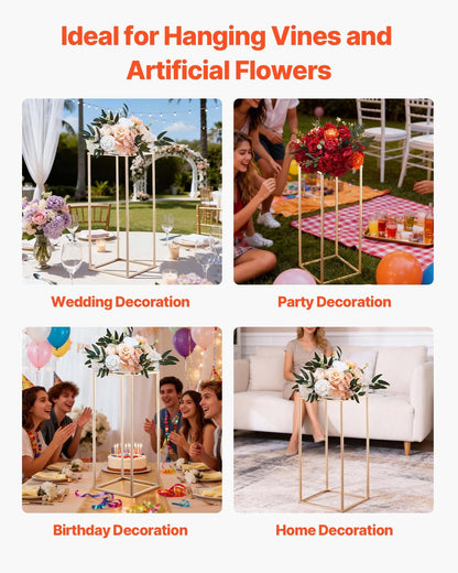 Wedding Flower Stand, 10PCS 60cm Column Flower Stand, Floral Stands with Metal Laminate, Gold Rectangular Floral Display Rack for Wedding, Party, Birthday, Home,  Gold Centerpiece Stands