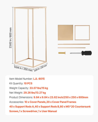 Wedding Flower Stand, 10PCS 60cm Column Flower Stand, Floral Stands with Metal Laminate, Gold Rectangular Floral Display Rack for Wedding, Party, Birthday, Home,  Gold Centerpiece Stands