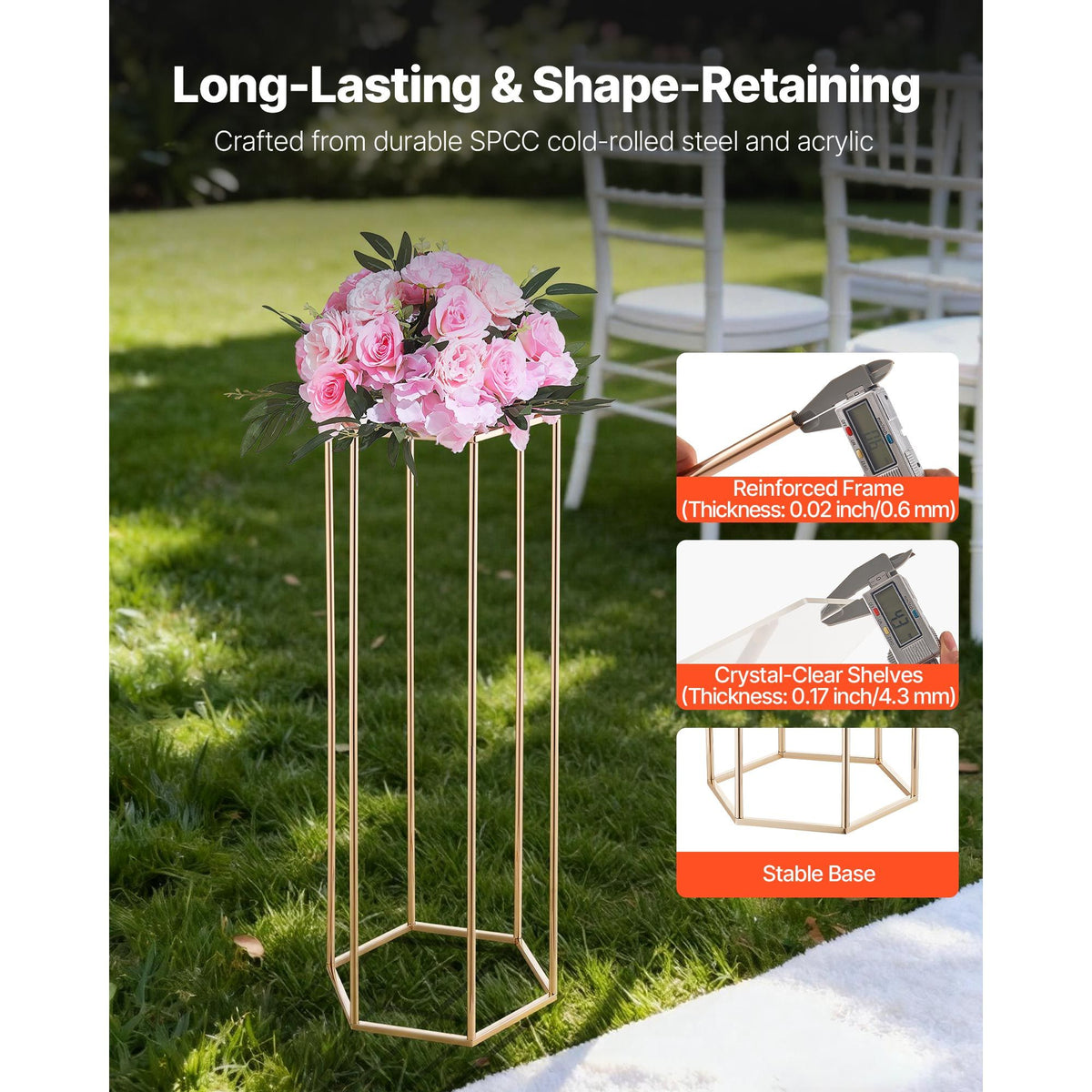 Wedding Flower Stand, 10PCS 80cm Column Flower Stand, Floral Stands with Acrylic Laminate, Hexagonal Cubic Floral Display Rack for Wedding, Party, Birthday, Home, Gold Centerpiece Stands