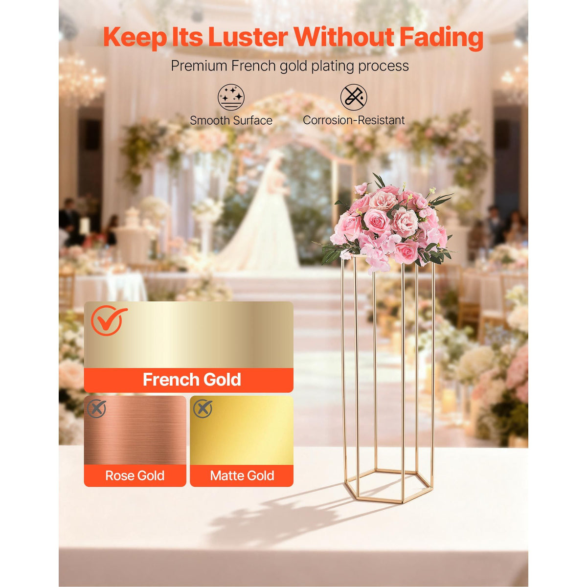 Wedding Flower Stand, 10PCS 80cm Column Flower Stand, Floral Stands with Acrylic Laminate, Hexagonal Cubic Floral Display Rack for Wedding, Party, Birthday, Home, Gold Centerpiece Stands
