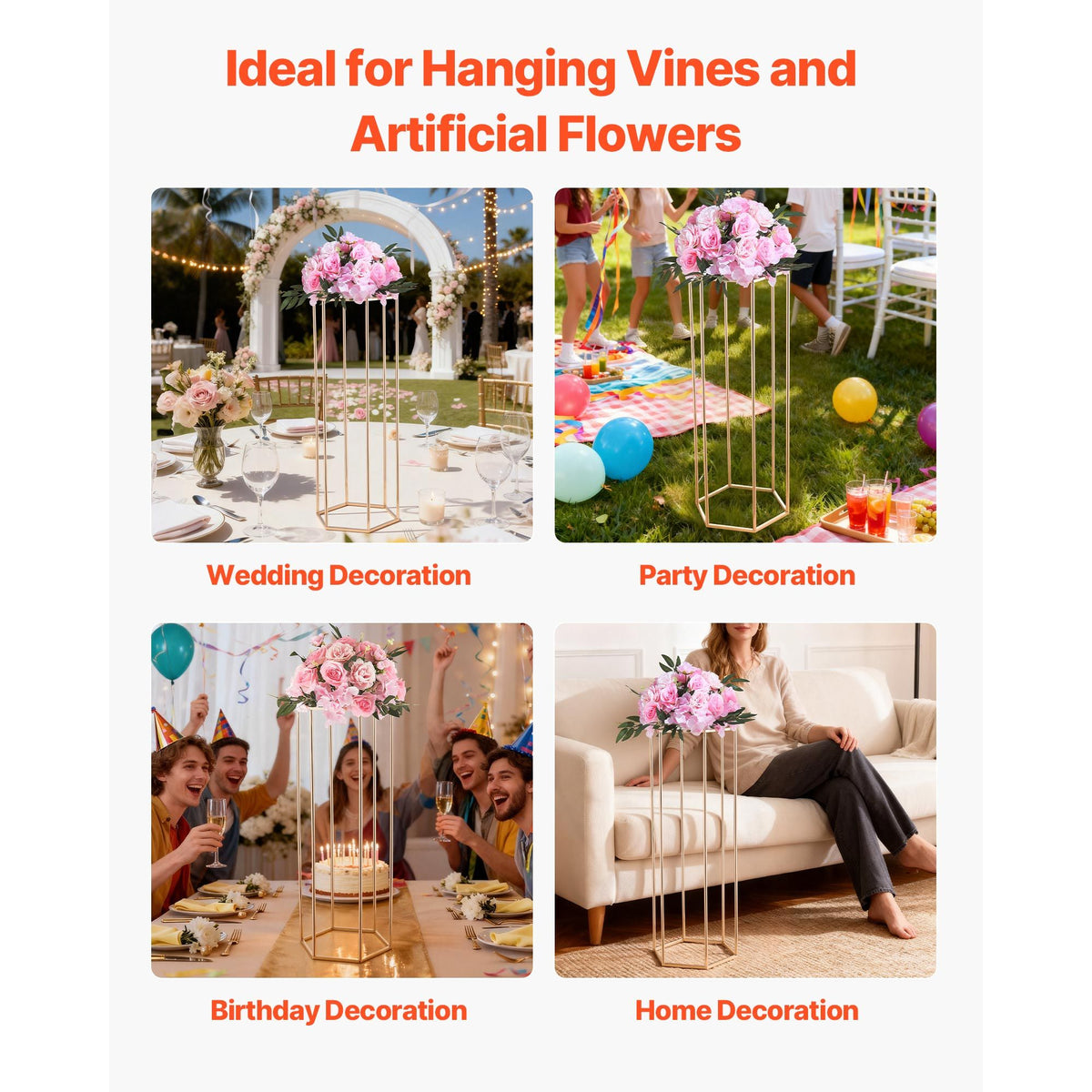 Wedding Flower Stand, 10PCS 80cm Column Flower Stand, Floral Stands with Acrylic Laminate, Hexagonal Cubic Floral Display Rack for Wedding, Party, Birthday, Home, Gold Centerpiece Stands
