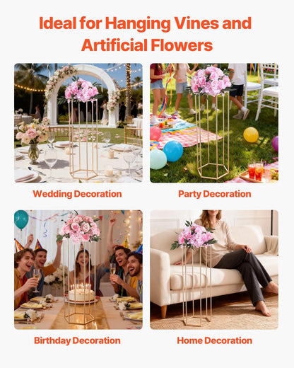 Wedding Flower Stand, 10PCS 80cm Column Flower Stand, Floral Stands with Acrylic Laminate, Hexagonal Cubic Floral Display Rack for Wedding, Party, Birthday, Home, Gold Centerpiece Stands