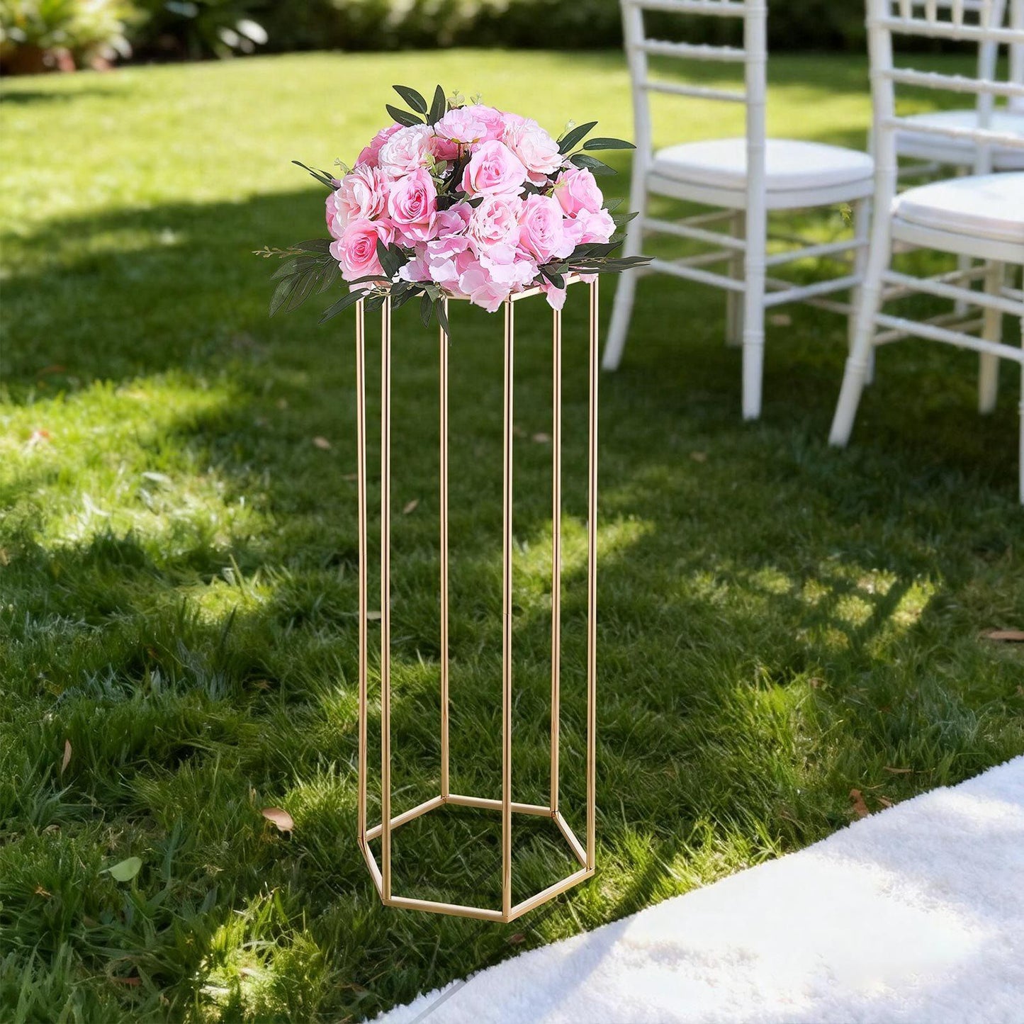 Wedding Flower Stand, 10PCS 80cm Column Flower Stand, Floral Stands with Acrylic Laminate, Hexagonal Cubic Floral Display Rack for Wedding, Party, Birthday, Home, Gold Centerpiece Stands
