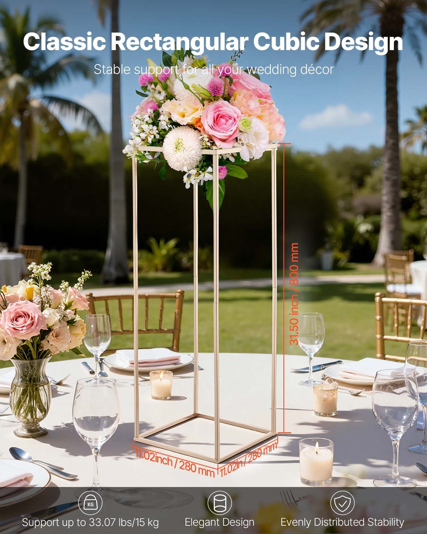 Wedding Flower Stand, 10PCS 80cm Column Flower Stand, Floral Stands with Hidden Screw, Rectangular Cubic Floral Display Rack for Wedding, Party, Birthday, Home, Gold Centerpiece Stands