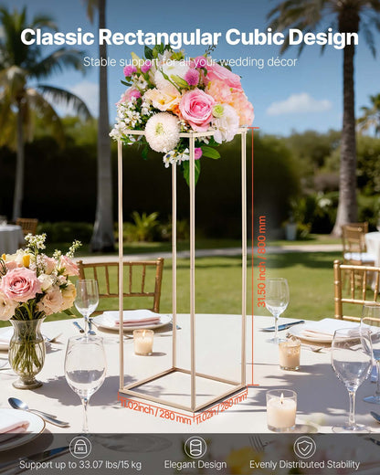 Wedding Flower Stand, 10PCS 80cm Column Flower Stand, Floral Stands with Hidden Screw, Rectangular Cubic Floral Display Rack for Wedding, Party, Birthday, Home, Gold Centerpiece Stands