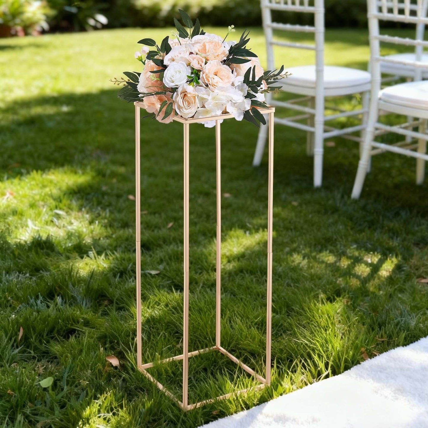 Wedding Flower Stand, 10PCS 80cm Column Flower Stand, Floral Stands with Hidden Screw, Rectangular Cubic Floral Display Rack for Wedding, Party, Birthday, Home, Gold Centerpiece Stands