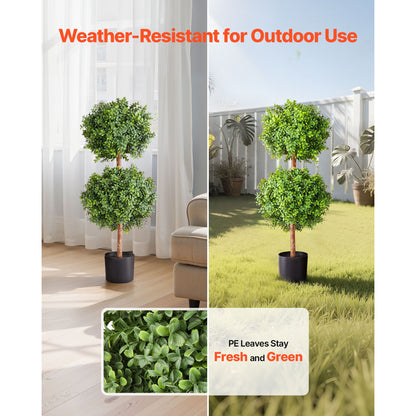Artificial Topiary Boxwood Double Ball, 2 Set 914mm Faux Boxwood Plant Balls, Fake Silk Tree Look Real, Easy Assembly for Decor Front Porch Outdoor Patio Garden Balcony Backyard Indoor