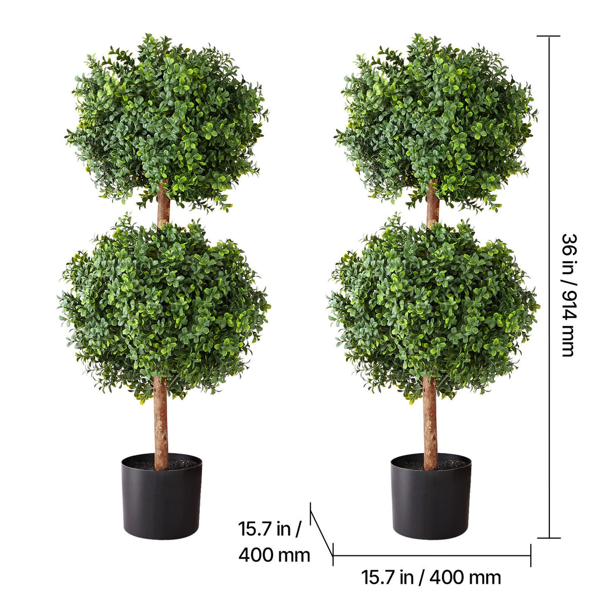 Artificial Topiary Boxwood Double Ball, 2 Set 914mm Faux Boxwood Plant Balls, Fake Silk Tree Look Real, Easy Assembly for Decor Front Porch Outdoor Patio Garden Balcony Backyard Indoor