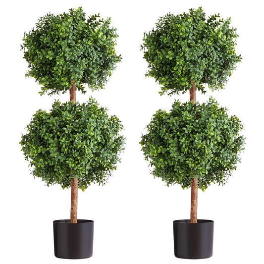 Artificial Topiary Boxwood Double Ball, 2 Set 914mm Faux Boxwood Plant Balls, Fake Silk Tree Look Real, Easy Assembly for Decor Front Porch Outdoor Patio Garden Balcony Backyard Indoor