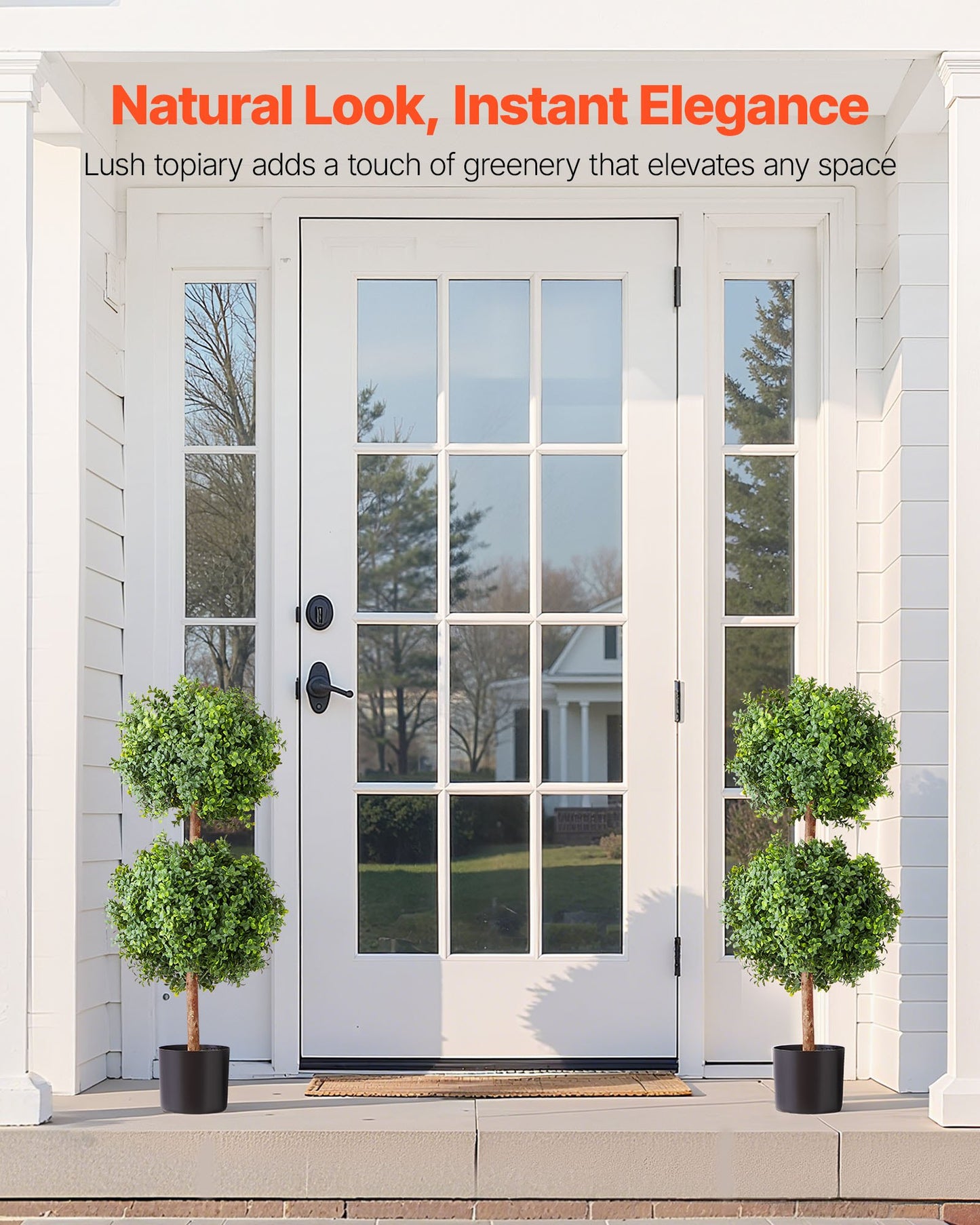 Artificial Topiary Boxwood Double Ball, 2 Set 914mm Faux Boxwood Plant Balls, Fake Silk Tree Look Real, Easy Assembly for Decor Front Porch Outdoor Patio Garden Balcony Backyard Indoor