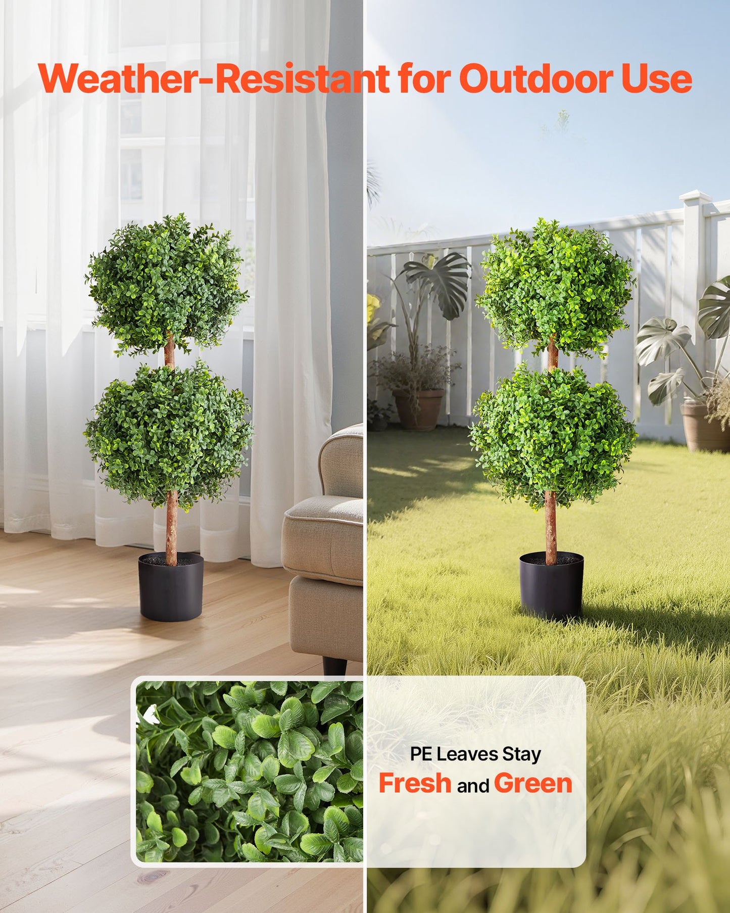 Artificial Topiary Boxwood Double Ball, 2 Set 914mm Faux Boxwood Plant Balls, Fake Silk Tree Look Real, Easy Assembly for Decor Front Porch Outdoor Patio Garden Balcony Backyard Indoor