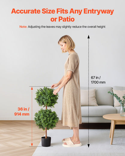 Artificial Topiary Boxwood Double Ball, 2 Set 914mm Faux Boxwood Plant Balls, Fake Silk Tree Look Real, Easy Assembly for Decor Front Porch Outdoor Patio Garden Balcony Backyard Indoor