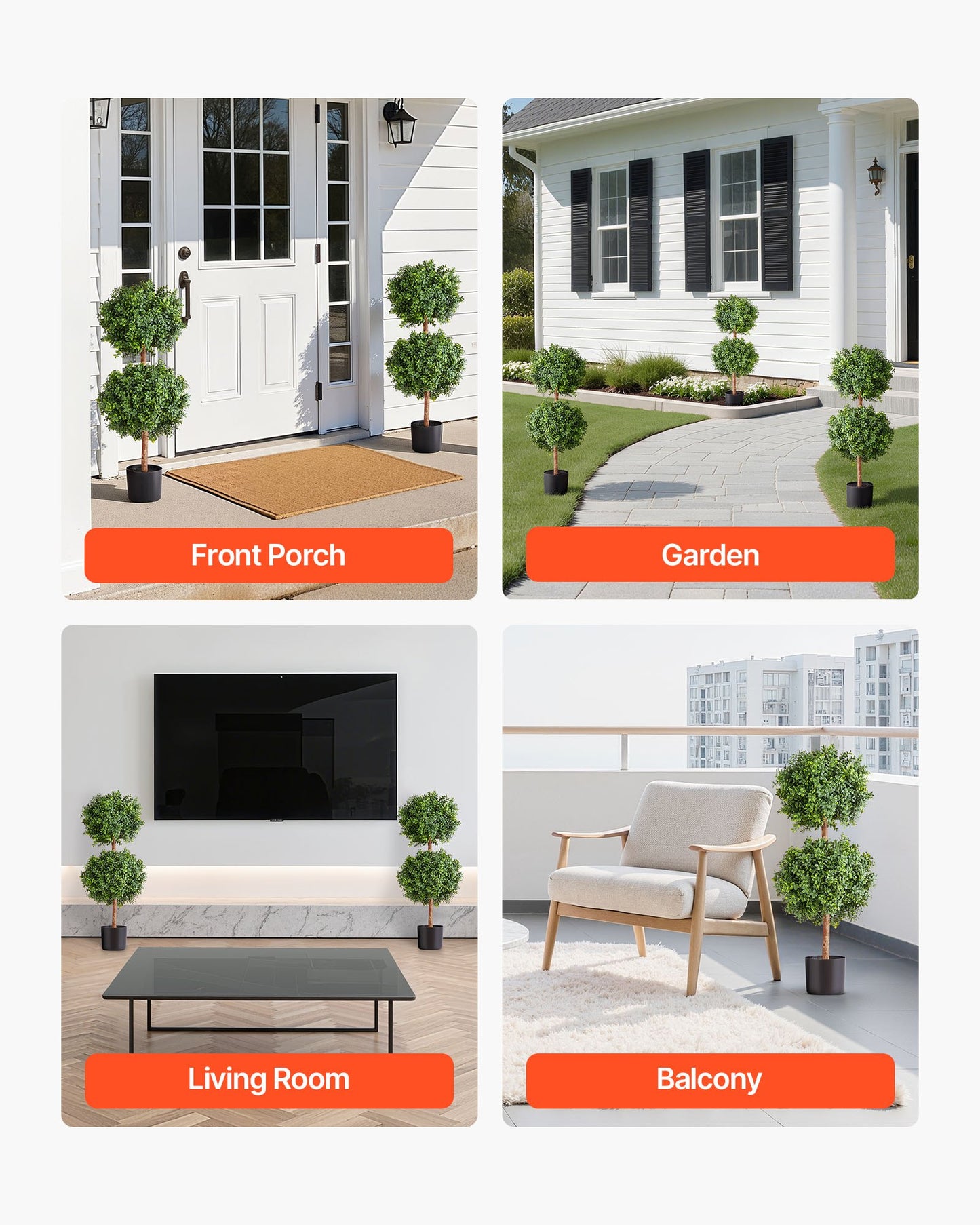 Artificial Topiary Boxwood Double Ball, 2 Set 914mm Faux Boxwood Plant Balls, Fake Silk Tree Look Real, Easy Assembly for Decor Front Porch Outdoor Patio Garden Balcony Backyard Indoor