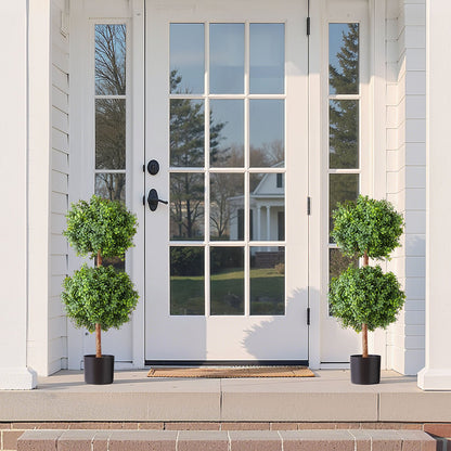 Artificial Topiary Boxwood Double Ball, 2 Set 914mm Faux Boxwood Plant Balls, Fake Silk Tree Look Real, Easy Assembly for Decor Front Porch Outdoor Patio Garden Balcony Backyard Indoor