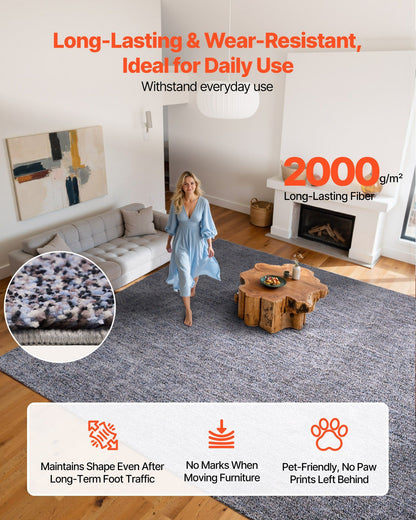 Indoor Plush Area Rugs, 2.74 x 3.66 m Plush Carpet, Area Rugs Furry with Long Plushs Pile, Thick & Durable High-Pile Rug for High-Traffic Areas, Non-Shedding & Non-Slip Backing, Blue-Gray