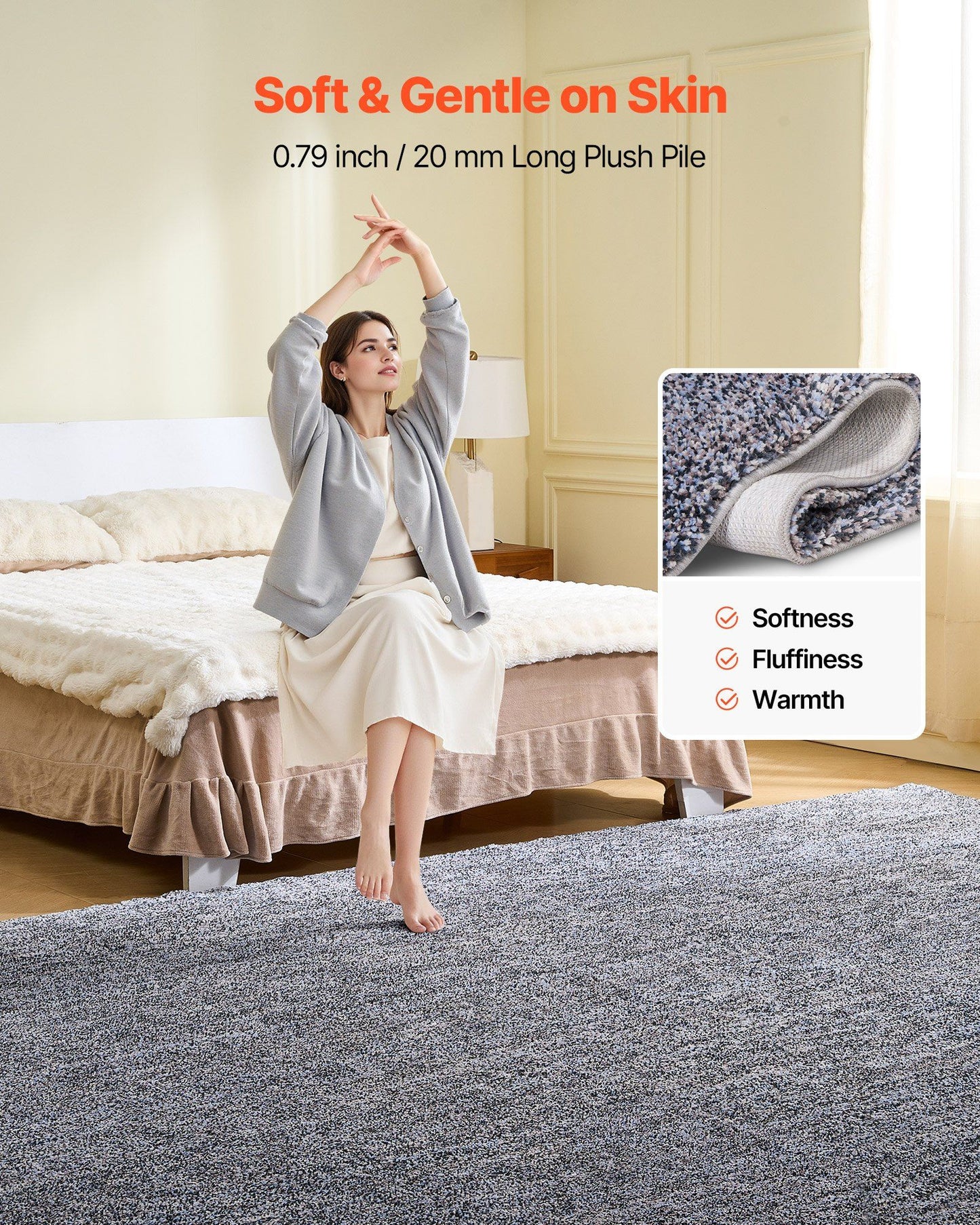 Indoor Plush Area Rugs, 2.74 x 3.66 m Plush Carpet, Area Rugs Furry with Long Plushs Pile, Thick & Durable High-Pile Rug for High-Traffic Areas, Non-Shedding & Non-Slip Backing, Blue-Gray