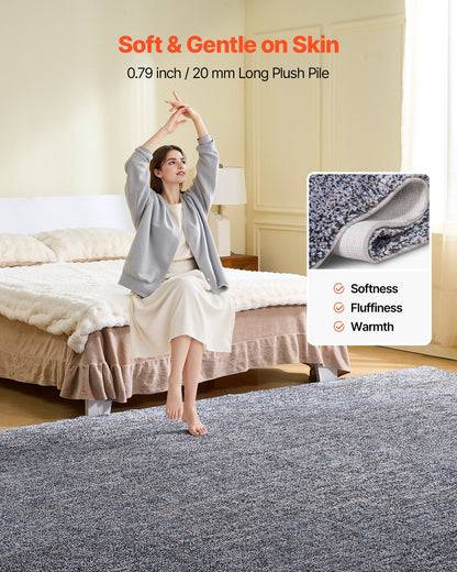 Indoor Plush Area Rugs, 2.74 x 3.66 m Plush Carpet, Area Rugs Furry with Long Plushs Pile, Thick & Durable High-Pile Rug for High-Traffic Areas, Non-Shedding & Non-Slip Backing, Blue-Gray