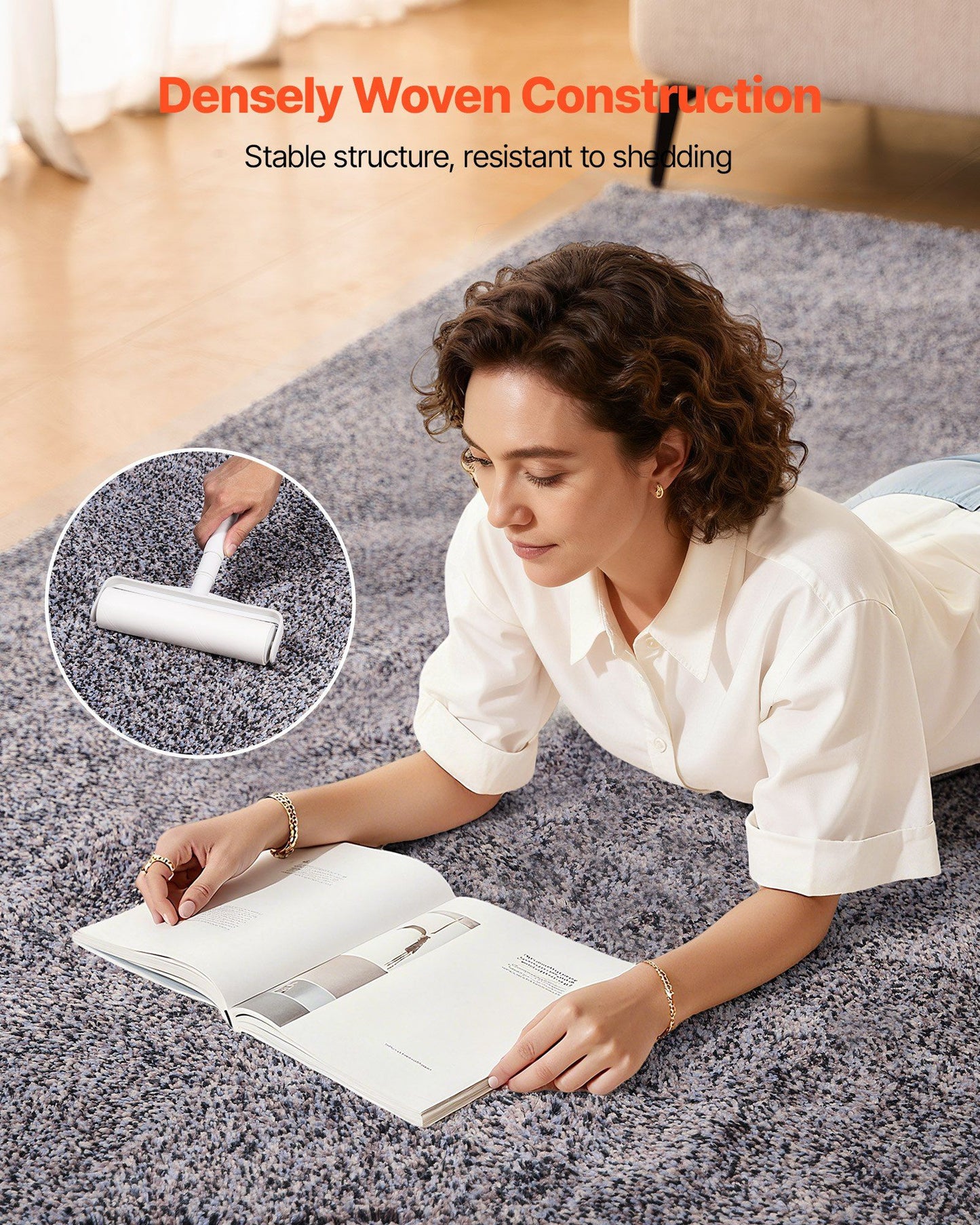 Indoor Plush Area Rugs, 2.74 x 3.66 m Plush Carpet, Area Rugs Furry with Long Plushs Pile, Thick & Durable High-Pile Rug for High-Traffic Areas, Non-Shedding & Non-Slip Backing, Blue-Gray