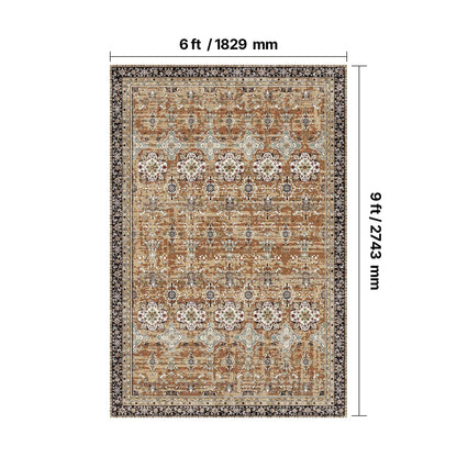 Area Rug, 1828.8x2743.2mm Large Washable Rug, Non-Slip Tear-Resistant Soft Carpet, Pet & Child Friendly Vintage Area Rugs, Indoor Mat for Bedroom, Living Room, Kids Room, Entryway, Brown Green