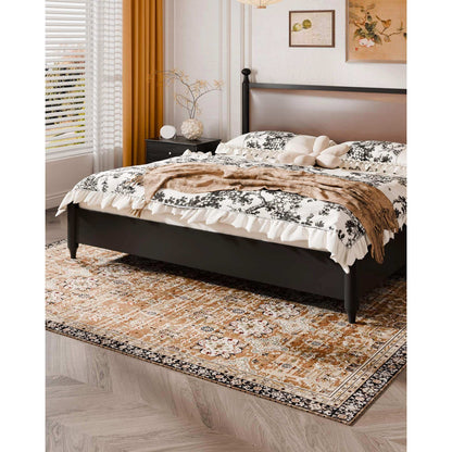 Area Rug, 1828.8x2743.2mm Large Washable Rug, Non-Slip Tear-Resistant Soft Carpet, Pet & Child Friendly Vintage Area Rugs, Indoor Mat for Bedroom, Living Room, Kids Room, Entryway, Brown Green