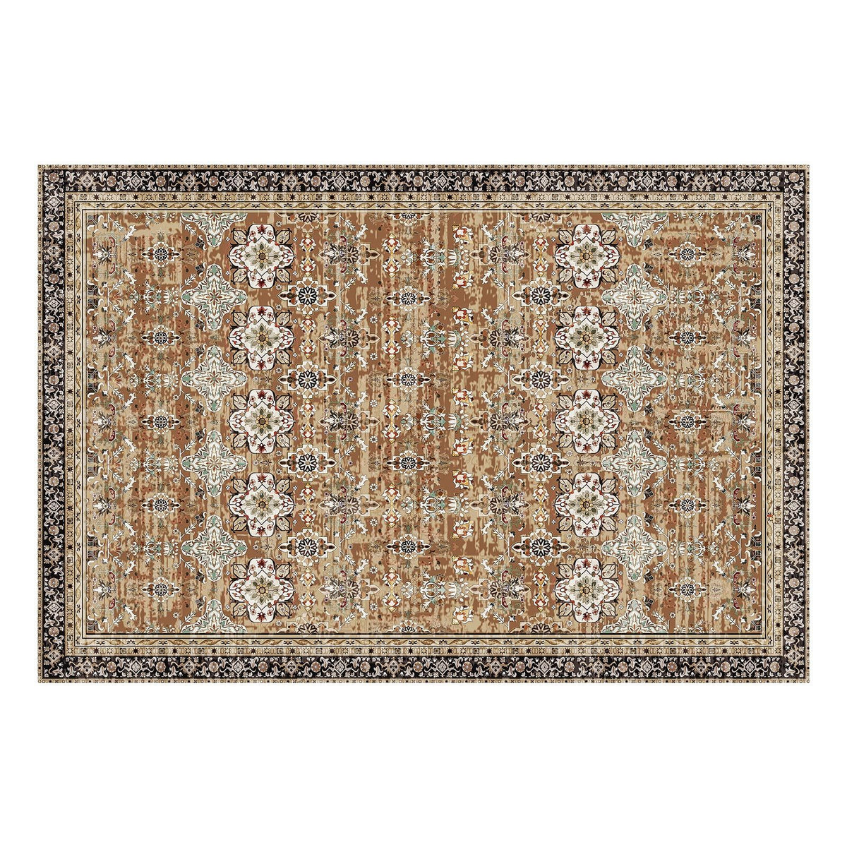 Area Rug, 1828.8x2743.2mm Large Washable Rug, Non-Slip Tear-Resistant Soft Carpet, Pet & Child Friendly Vintage Area Rugs, Indoor Mat for Bedroom, Living Room, Kids Room, Entryway, Brown Green