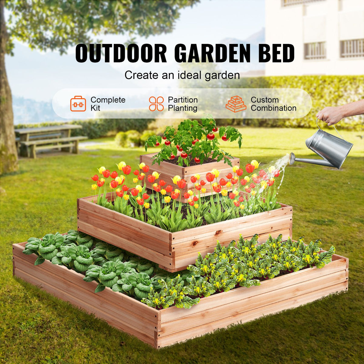 Wooden Raised Garden Bed Planter Box 113 x 113 x 51 cm Flower Vegetable Herb
