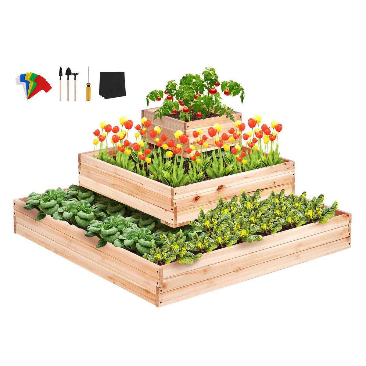 Wooden Raised Garden Bed Planter Box 113 x 113 x 51 cm Flower Vegetable Herb