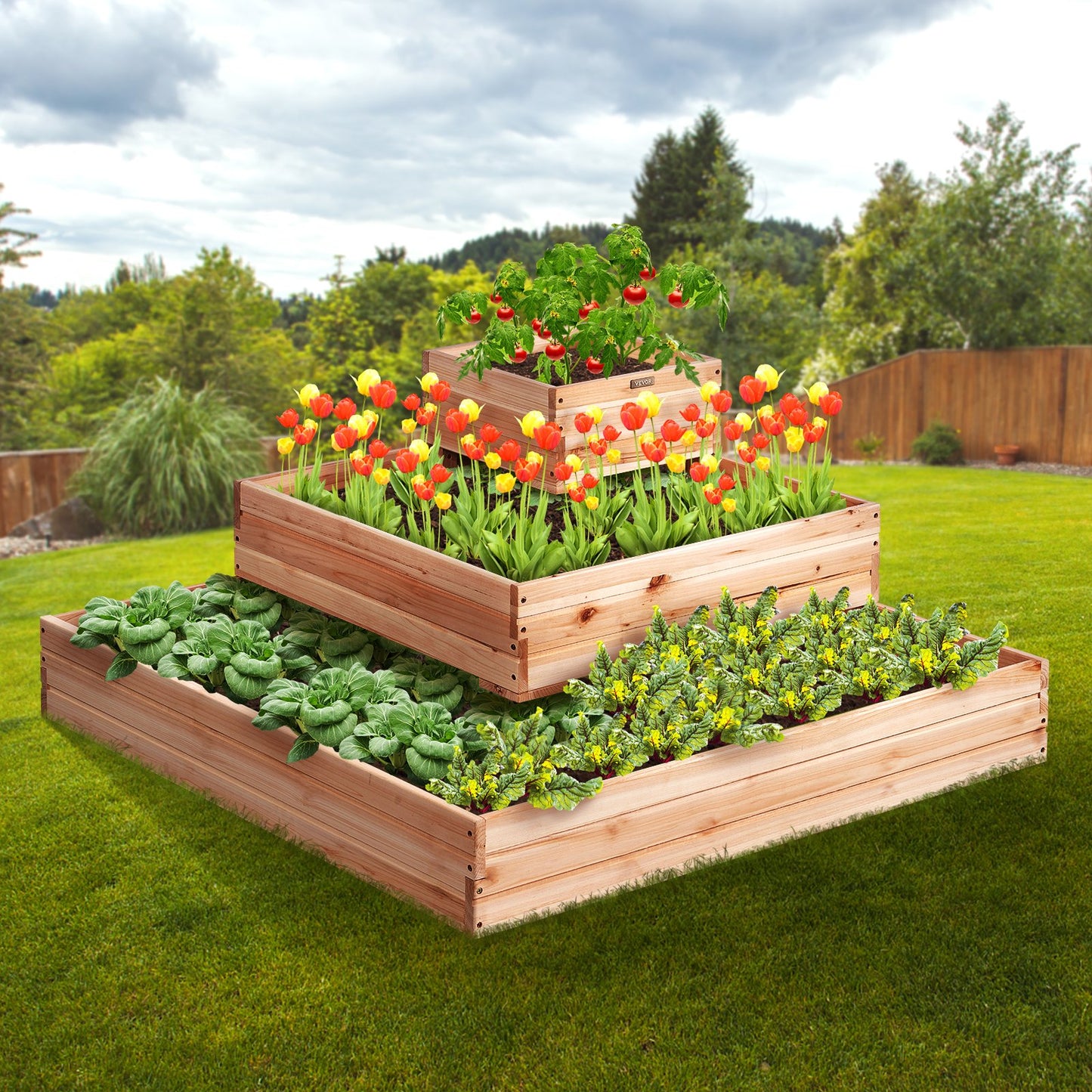 Wooden Raised Garden Bed Planter Box 113 x 113 x 51 cm Flower Vegetable Herb