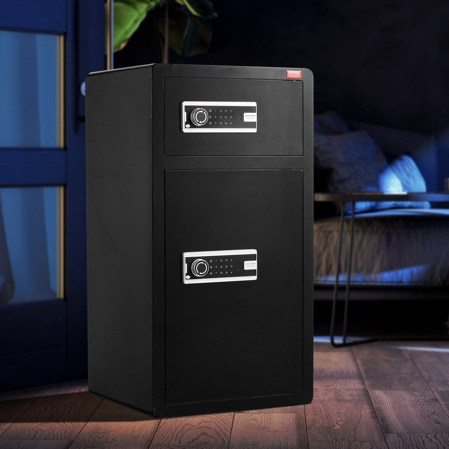Double Doors 7.2 cu.ft Safe Box with Key Lock & Password, Safe Lock Box with Fireproof Bag, Key Rack, LED Light and 2 Height Adjustable and Removable Divider for Money, Documents, Jewelry and Valuables, Black