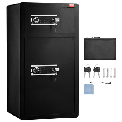 Double Doors 7.2 cu.ft Safe Box with Key Lock & Password, Safe Lock Box with Fireproof Bag, Key Rack, LED Light and 2 Height Adjustable and Removable Divider for Money, Documents, Jewelry and Valuables, Black