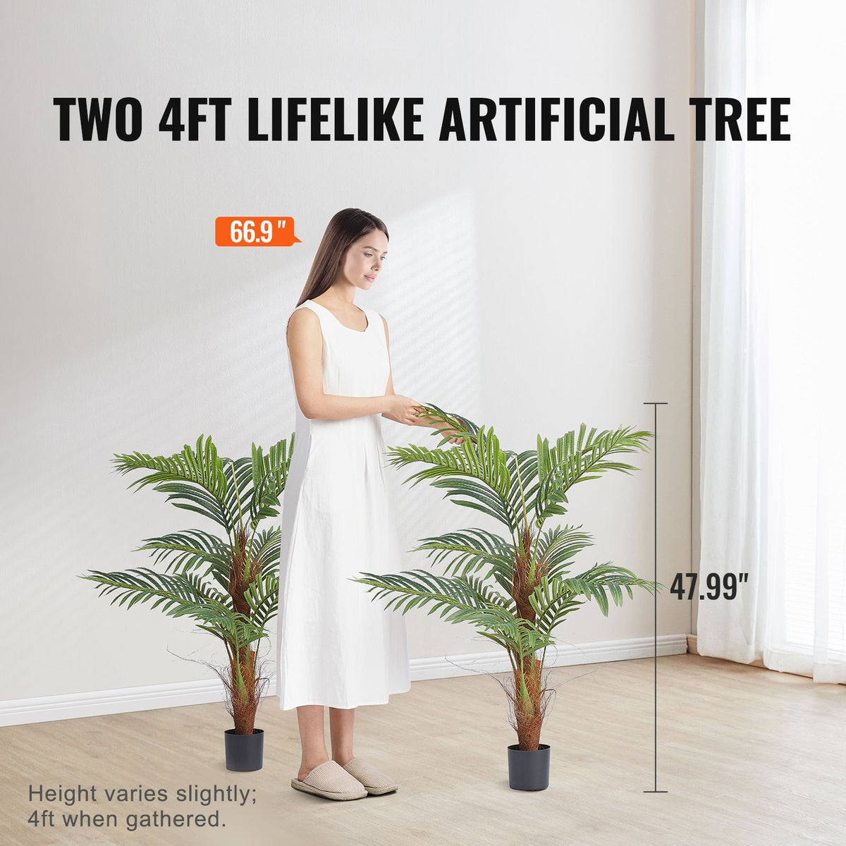 Artificial Palm Tree, 1219mm Tall Faux Plant, Secure PE Material & Anti-Tip Tilt Protection Low-Maintenance Plant, Lifelike Green Fake Tree for Home Office Warehouse Decor Indoor Outdoor