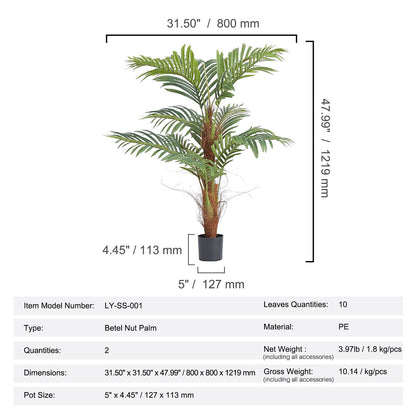 Artificial Palm Tree, 1219mm Tall Faux Plant, Secure PE Material & Anti-Tip Tilt Protection Low-Maintenance Plant, Lifelike Green Fake Tree for Home Office Warehouse Decor Indoor Outdoor