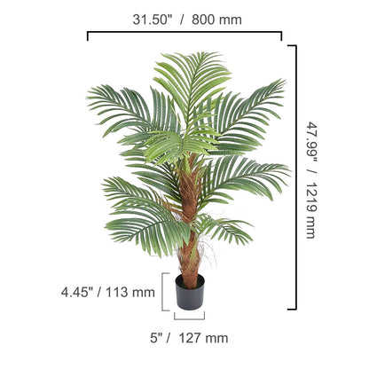 Artificial Palm Tree, 1219mm Tall Faux Plant, Secure PE Material & Anti-Tip Tilt Protection Low-Maintenance Plant, Lifelike Green Fake Tree for Home Office Warehouse Decor Indoor Outdoor