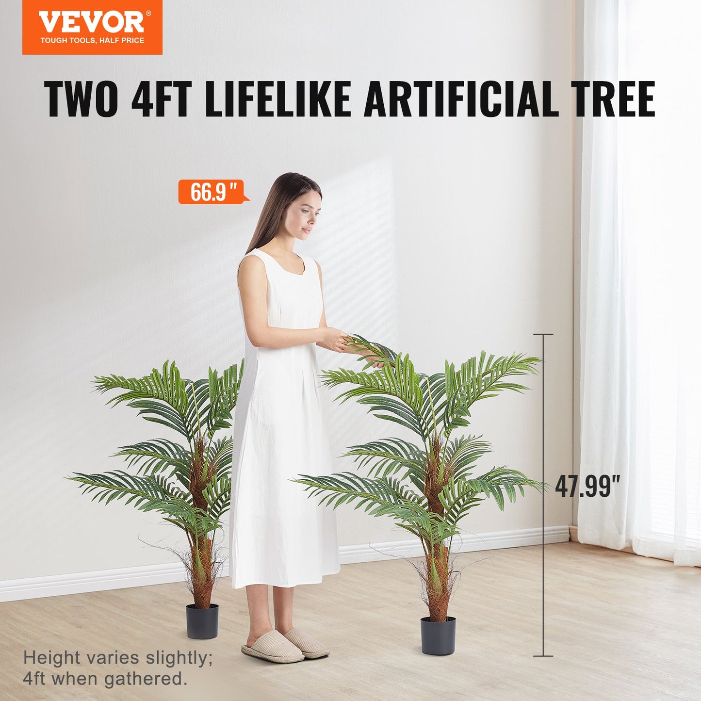Artificial Palm Tree, 1219mm Tall Faux Plant, Secure PE Material & Anti-Tip Tilt Protection Low-Maintenance Plant, Lifelike Green Fake Tree for Home Office Warehouse Decor Indoor Outdoor