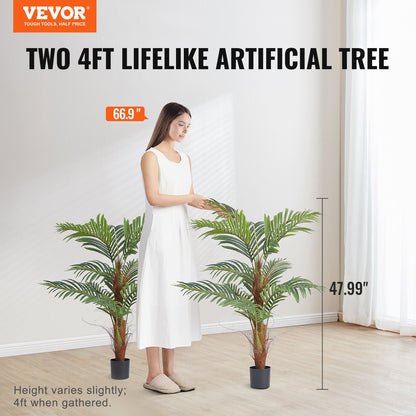Artificial Palm Tree, 1219mm Tall Faux Plant, Secure PE Material & Anti-Tip Tilt Protection Low-Maintenance Plant, Lifelike Green Fake Tree for Home Office Warehouse Decor Indoor Outdoor