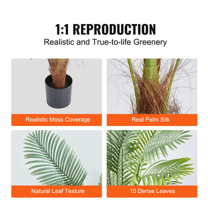 Artificial Palm Tree, 1219mm Tall Faux Plant, Secure PE Material & Anti-Tip Tilt Protection Low-Maintenance Plant, Lifelike Green Fake Tree for Home Office Warehouse Decor Indoor Outdoor