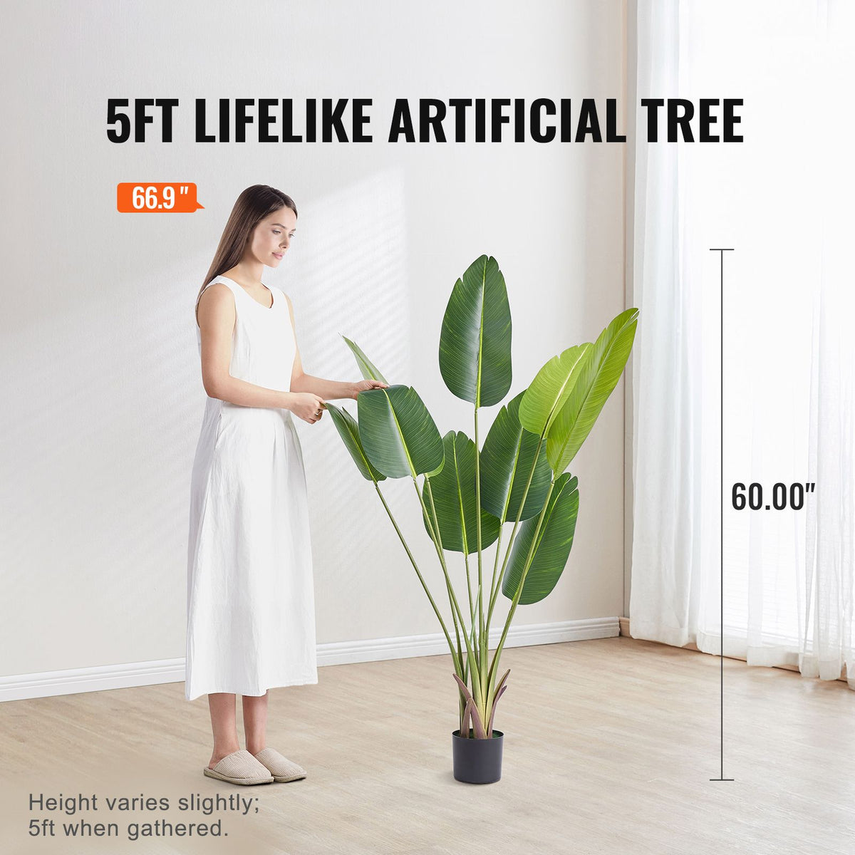 Artificial Birds Of Paradise Tree, 1.5m Tall Faux Plant, PE Material & Anti-Tip Tilt Protection Low-Maintenance Plant, Lifelike Green Fake Tree for Home Office Warehouse Decor Indoor Outdoor