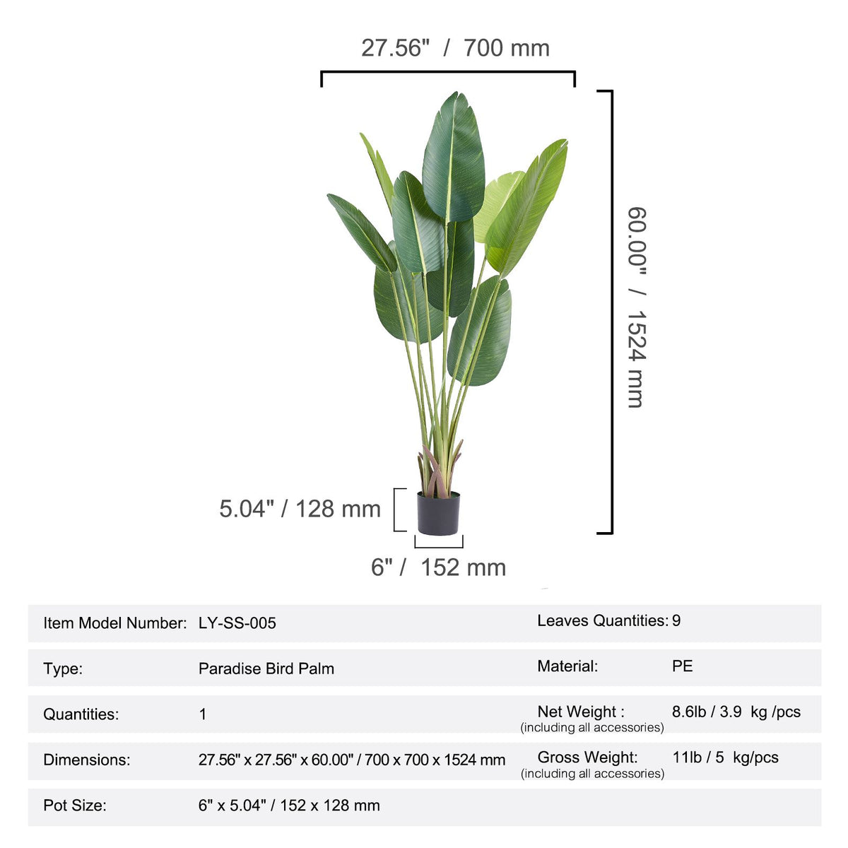 Artificial Birds Of Paradise Tree, 1.5m Tall Faux Plant, PE Material & Anti-Tip Tilt Protection Low-Maintenance Plant, Lifelike Green Fake Tree for Home Office Warehouse Decor Indoor Outdoor